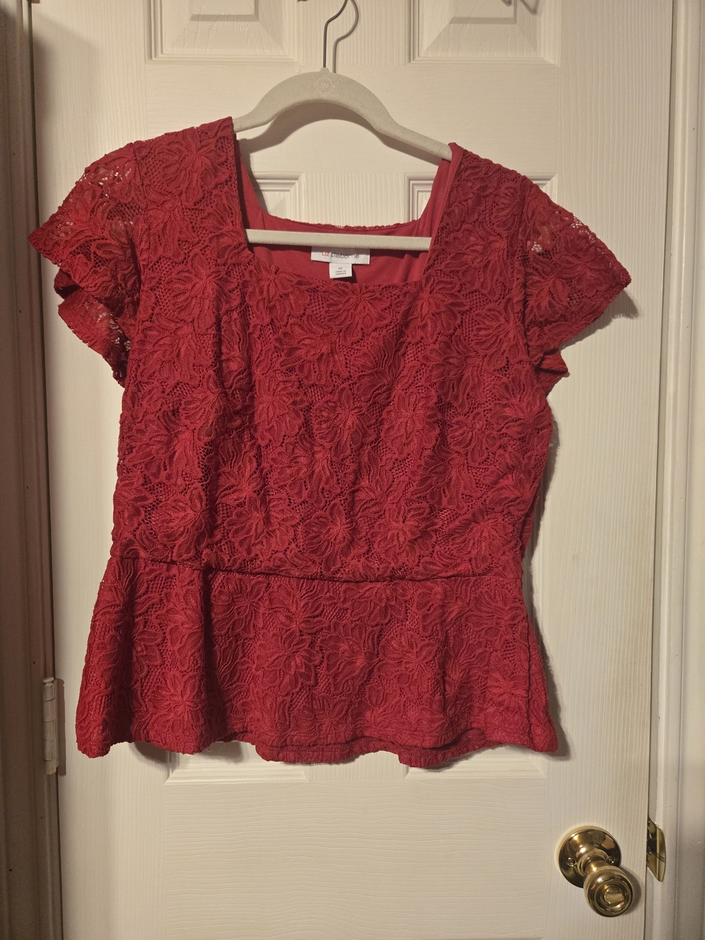 Lace Peplum Short-Sleeve Top - Red